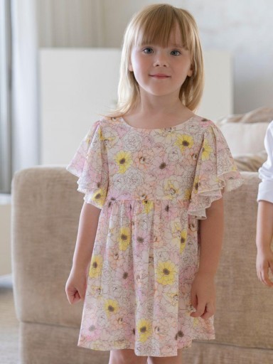 Miranda Vestido Infantil Flores Amarillas Manga Mariposa "Girasol" 0256/V