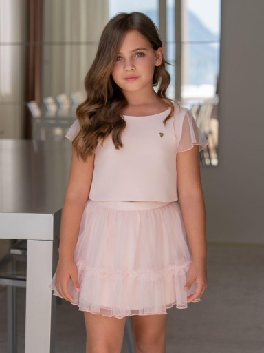 Miranda Conjunto Niña Blusa  y Falda Gasa Rosa "Anahí" 0324/2F