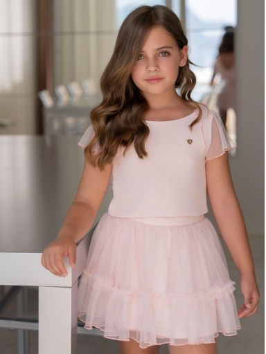 Miranda Conjunto Niña Blusa  y Falda Gasa Rosa "Anahí" 0324/2F [1]