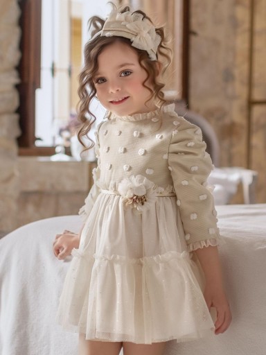 Miranda Vestido Infantil Beig Oscuro Falda Vuelo Tul Aplique floral "Amun" 036/0222/V [0]