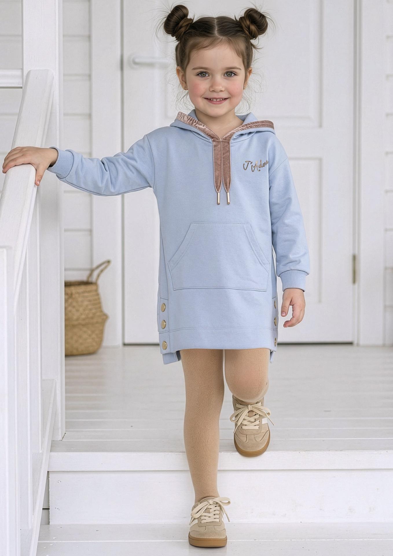 Miranda Vestido Infantil Tipo Sudadera Algodon Azul Capucha "Wendy" 0632/V