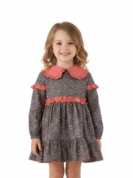 Miranda Vestido Infantil Estampado Flores Gris Cuadro Vichy Rojo "Sigourney" 36/0600/V