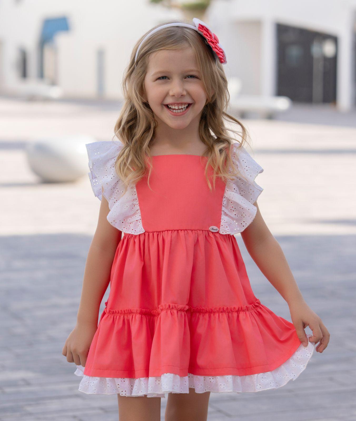 Miranda Vestido Infantil Coral Volante Blanco Perforado "Jacinto" 0609/V