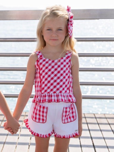 Miranda Conjunto Infantil Top Tirantes Cuadros Short Blanco "Flor de Cerezo" 0616/23 [1]