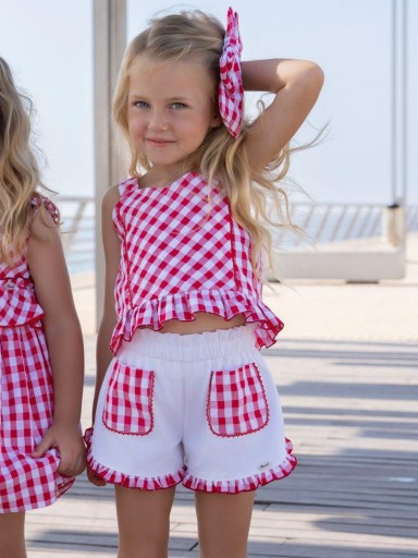 Miranda Conjunto Infantil Top Tirantes Cuadros Short Blanco "Flor de Cerezo" 0616/23 [0]