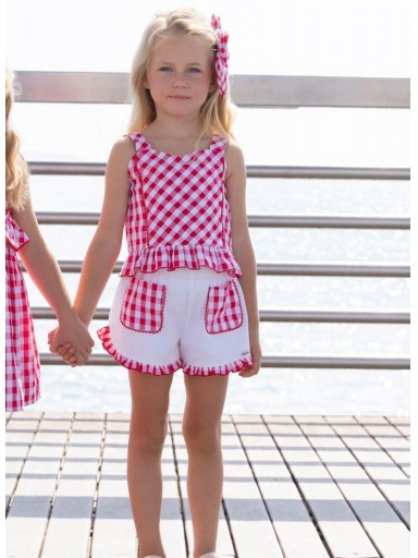 Miranda Conjunto Infantil Top Tirantes Cuadros Short Blanco "Flor de Cerezo" 0616/23 [2]