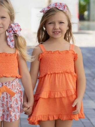 Miranda Vestido Infantil Tirantes Naranja Cuerpo Elástico "Verbena" 0808/V