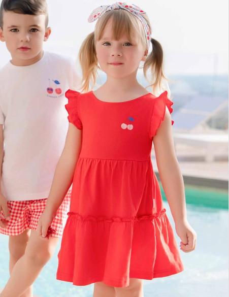 Miranda Vestido Infantil Algodón Rojo Sin Mangas Cerezas "Melissa" 0815/V