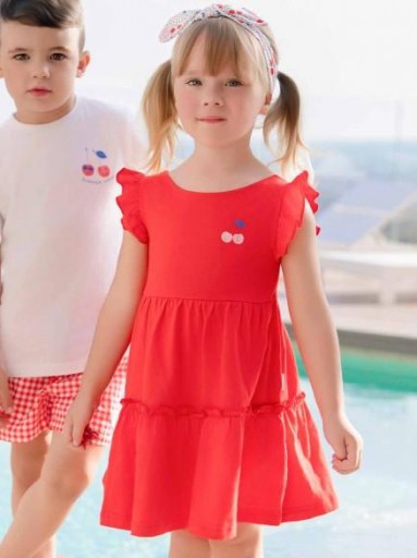 Miranda Vestido Infantil Algodón Rojo Sin Mangas Cerezas "Melissa" 0815/V