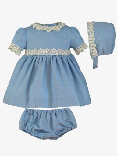  Miranda vestido bebe azul celeste puntilla blanca braguita capota "Hidra" 0139/VBG [0]
