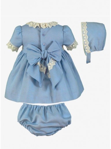  Miranda vestido bebe azul celeste puntilla blanca braguita capota "Hidra" 0139/VBG [1]