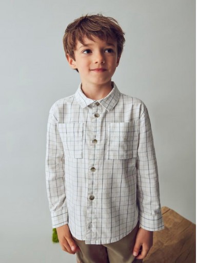 Mayoral Camisa M/L Cuadros 15-04128-034 Nata