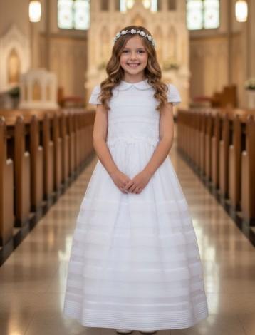 Vestido Comunión Niña Seda Italiana Modelo Sultana 901013 Blanco