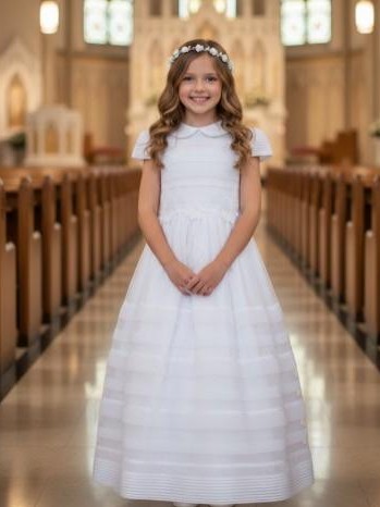 Vestido Comunión Niña Seda Italiana Modelo Sultana 901013 Blanco 