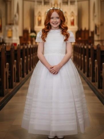 Vestido Comunión Niña Modelo Esmeralda Cristal Beige