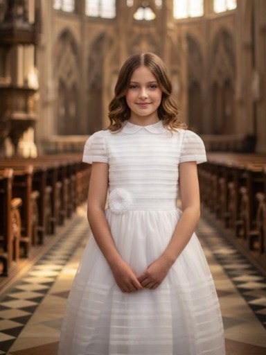 Vestido Comunión Niña Seda natural Modelo Maravilla  26033 Beig