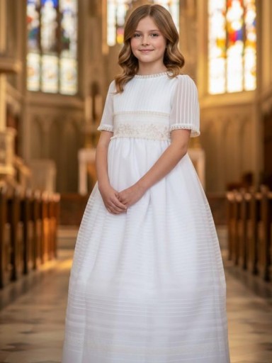 Vestido Comunión Niña Modelo  Romance P489 Beige