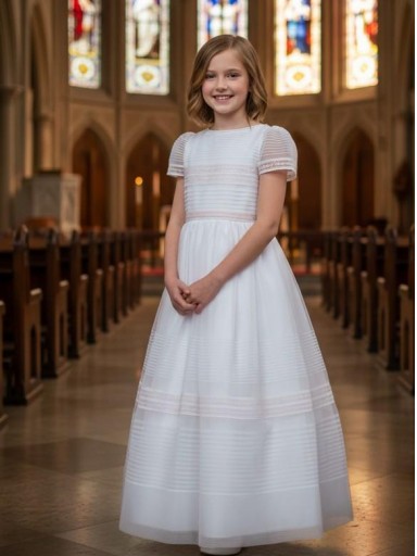 Vestido Comunión Niña modelo Paloma 26088 Beig