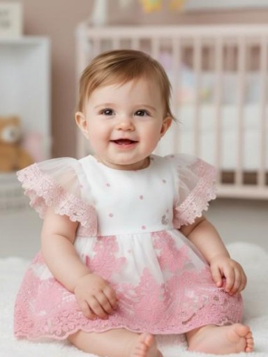 Nekenia Vestido Con Braguita Bebé Vuelo Ceremonia Tul Bodoques Bordado Floral Rosa Volante Mangas 2321022