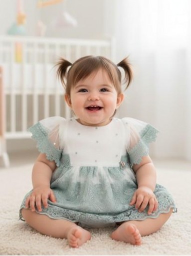 Nekenia Vestido Con Braguita Bebé Vuelo Ceremonia Tul Bodoques Bordado Floral Verde Volante Mangas 2321022