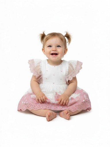 Nekenia Vestido Bebé Vuelo Ceremonia Tul Bodoques Bordado Floral Verde Volante Mangas 2321022