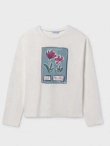 Mayoral Camiseta M/L Flor 15-07020-092 Nata -Lago