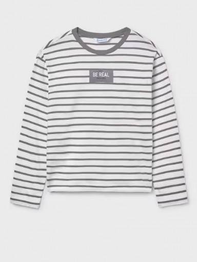 Mayoral Camiseta M/L Niñi Rayas Oversize 15-07027-011 Nata-Plomo [0]
