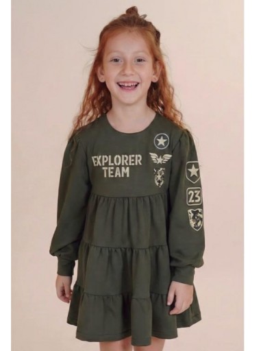 Vera By Nekenia Vestido Infantil Cortes Drapeados Insignias Verde "Vela" 26IV05 [0]