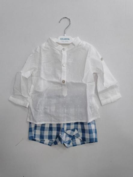 Nekenia Conjunto Bebé Camisa M/L Plumeti Blanco Pantalon Corto Cuadros 24VC19 Azul [0]