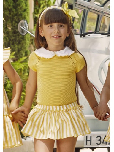 Juliana Vistiendo Bebés Conjunto 2  Piezas Braga Volante tela Rayada Amarillo "Limón" 26091