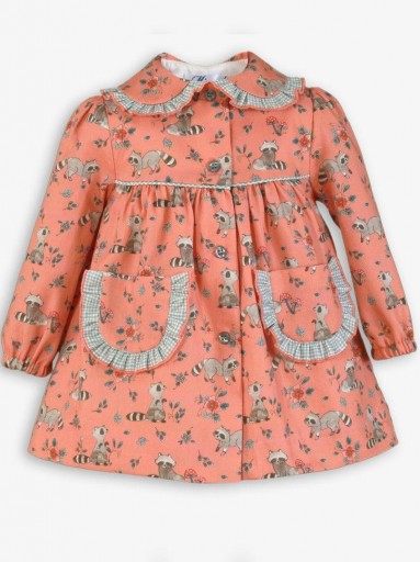 Miranda Vestido Bebe Salmon estampado Mapaches "Isabella" 0504/V [1]