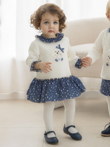 Miranda Vestido Bebe Cloqué Beig falda Estrellitas Osito "Melba" 0521/V [0]