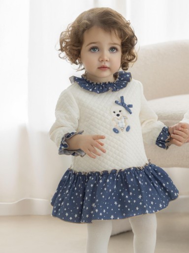 Miranda Vestido Bebe Cloqué Beig falda Estrellitas Osito "Melba" 0521/V [1]