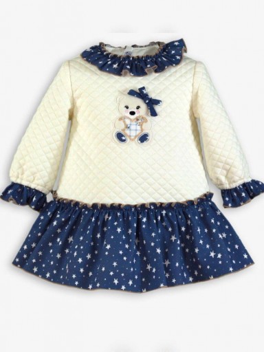 Miranda Vestido Bebe Cloqué Beig falda Estrellitas Osito "Melba" 0521/V [2]