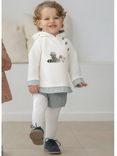 Miranda Conjunto Bebe Niño Sudadera Cloqué beig Mapache y Pantalón Corto Verde Agua "Isabella" 0505/23 [1]