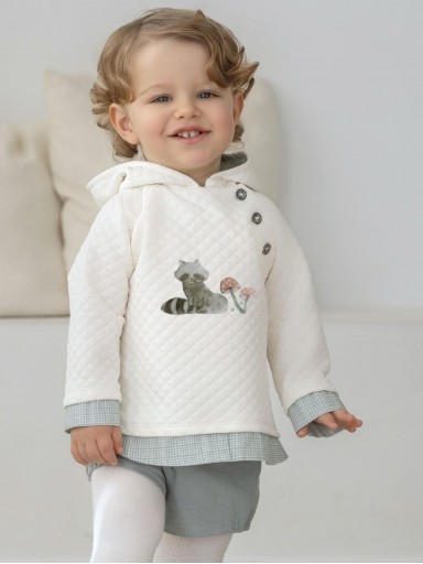 Miranda Conjunto Bebe Niño Sudadera Cloqué beig Mapache y Pantalón Corto Verde Agua "Isabella" 0505/23 [0]