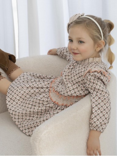 Miranda Vestido Infantil Ceremonia Estampado Geométrico Marrón Cuadro Vichy "Aria" 0608/V [3]