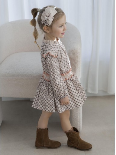 Miranda Vestido Infantil Ceremonia Estampado Geométrico Marrón Cuadro Vichy "Aria" 0608/V [4]
