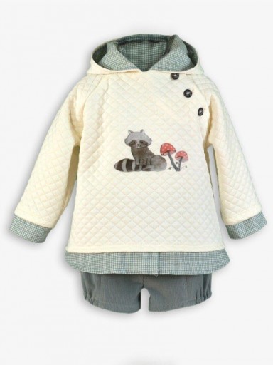Miranda Conjunto Bebe Niño Sudadera Cloqué beig Mapache y Pantalón Corto Verde Agua "Isabella" 0505/23 [2]