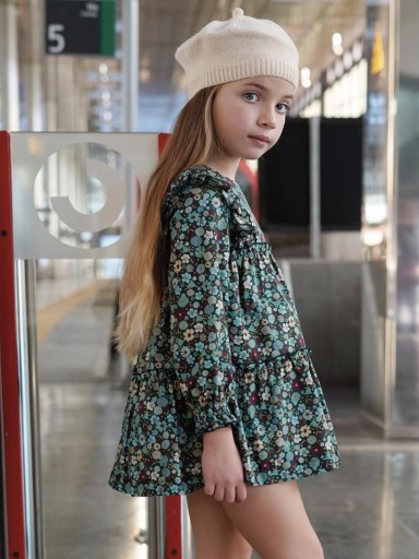  Nekenia Vestido Infantil Con Cortes Estampado Flores Azul "Cala" 2611813 [0]