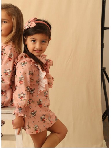 Basmarti Vestido Infantil Rosa Corte Trapecio Estampado Hadas Volantes Hombros 22520