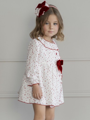 Miranda Vestido Infantil ceremonia Estampado Estrellas Lazada Terciopelo Granate "Ella" 0257/V [3]