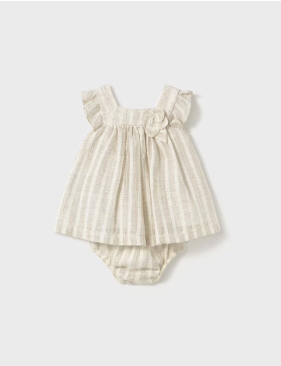 Mayoral Vestido con cubrepañal rayas 25-01858-023 Lino