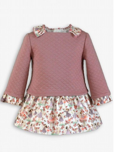 Miranda Vestido Bebe Rosa Palo Cuerpo Cloqué Falda Estampada Niñas "Winika" 0523/V [0]