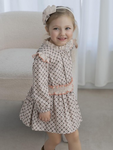 Miranda Vestido Infantil Ceremonia Estampado Geométrico Marrón Cuadro Vichy "Aria" 0608/V [5]