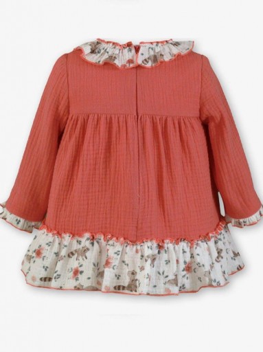 Miranda Vestido Bebe Salmon Detalles Estampado Mapaches "Audrey" 0503/V [1]