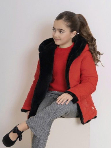 Miranda Parka Reversible Rojo Moutón Negro Niña "Scarlett" 0315/PA
