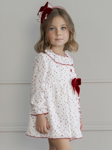 Miranda Vestido Infantil ceremonia Estampado Estrellas Lazada Terciopelo Granate "Ella" 0257/V