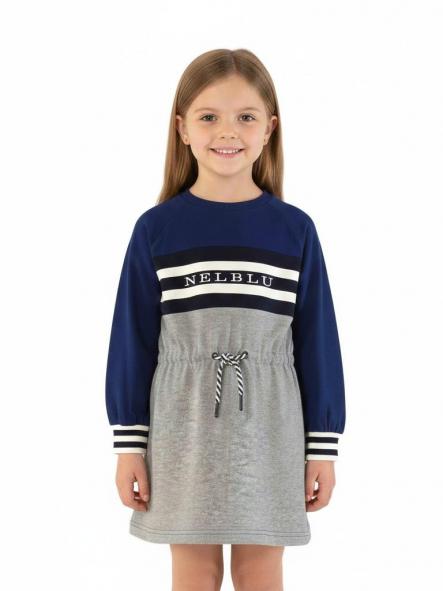 Miranda Vestido Infantil Azulón Nel Blue Rayas Combinado Gris Cordón "Mackenzie" 34/1408/V