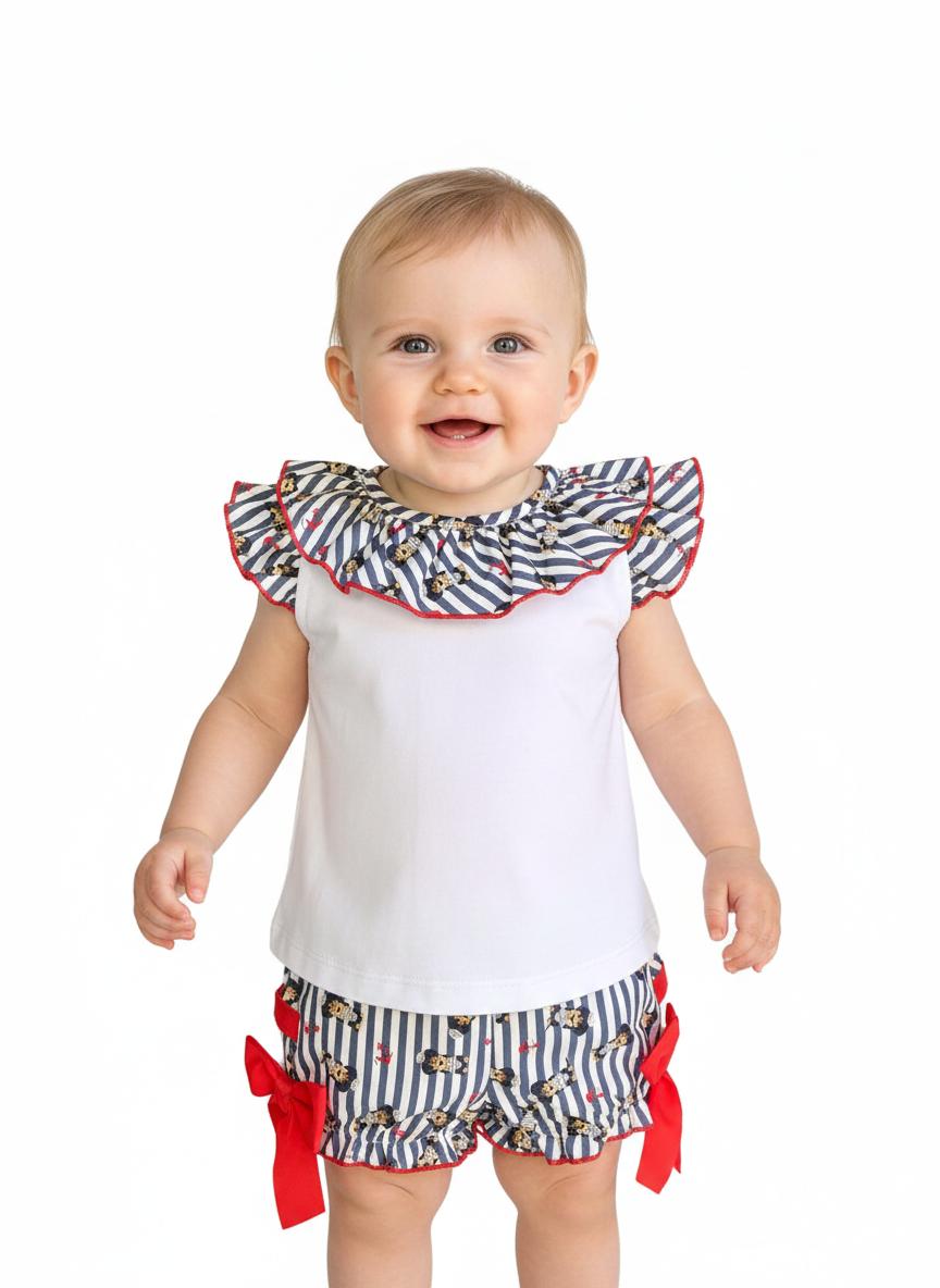 Daniesty Conjunto Bebé Pololo Rayas Lazadas Camiseta Volante Estampados Perrito Familia HARRY